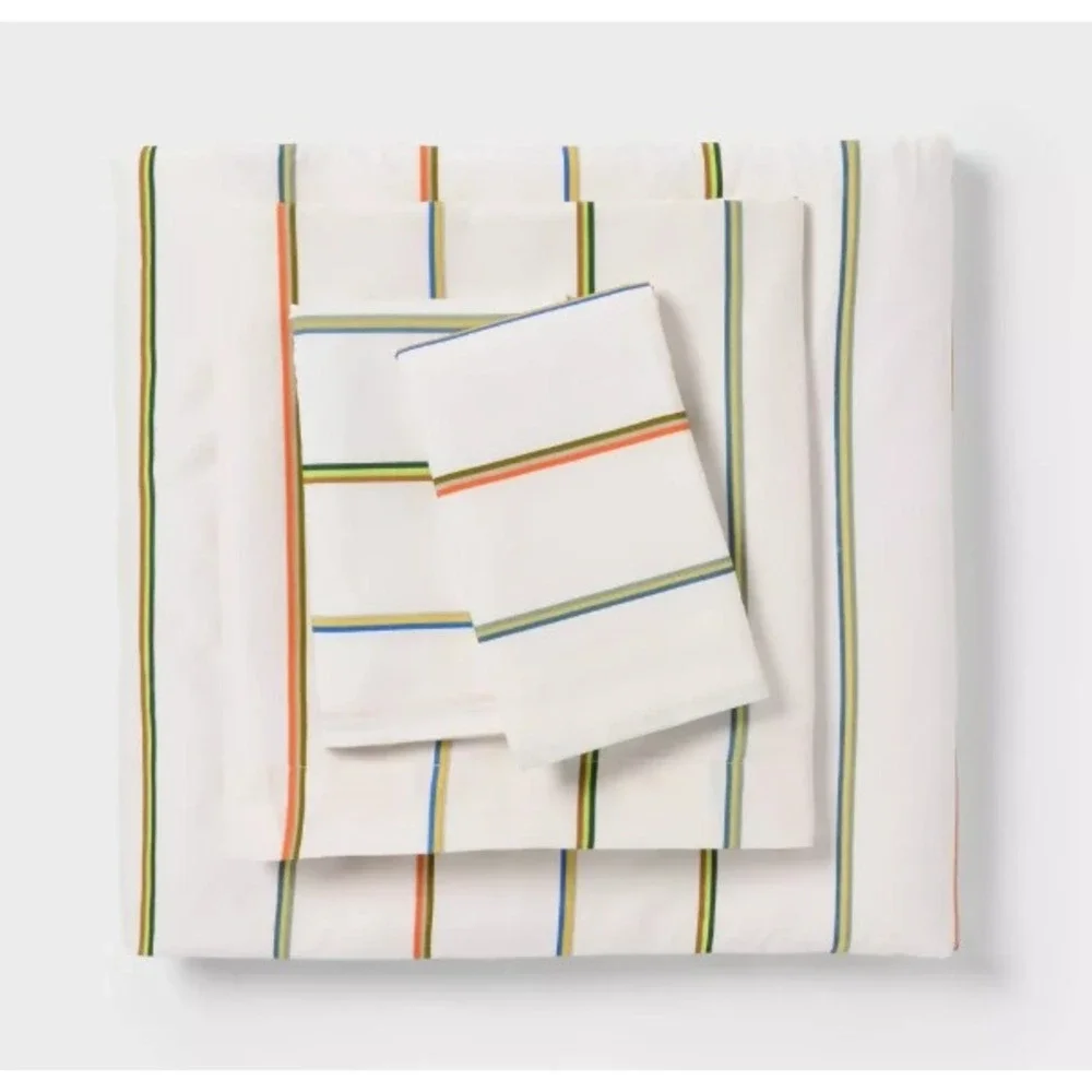 Twin Twin XL Microfiber Sheet Set Multi Colored Striped White Bedding
